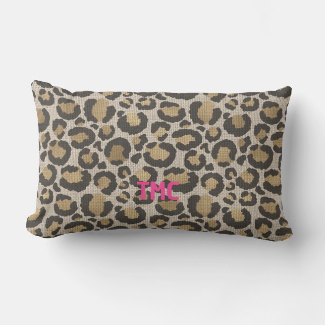 Leopard Print Monogram INITIALS Chic Animal Fun  Lumbar Pillow (Front)