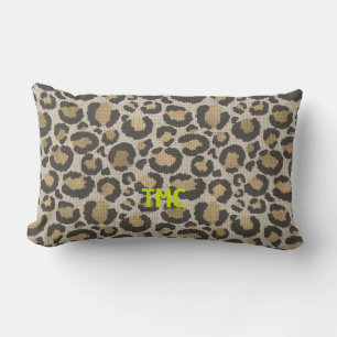 Leopard Print Monogram Initials Chic Designer Fun Lumbar Pillow