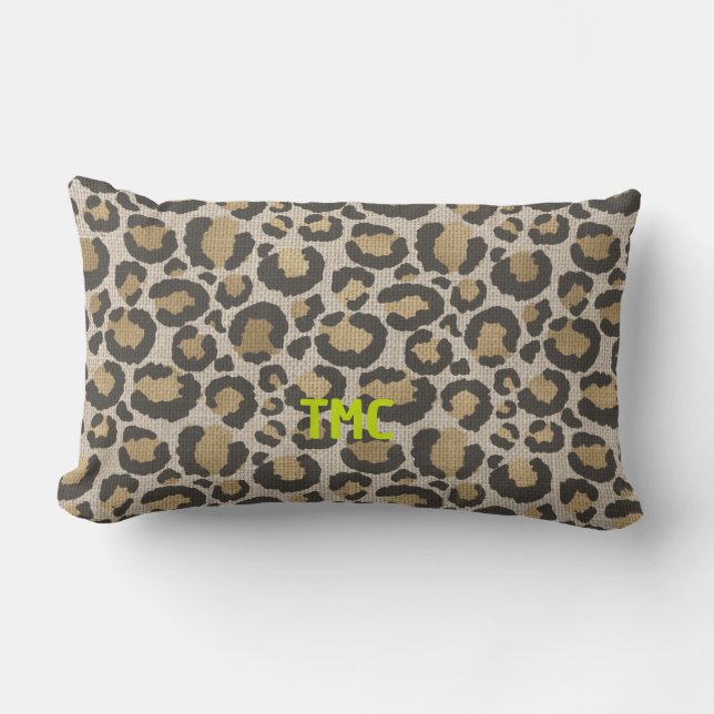 Leopard Print Monogram Initials Chic Designer Fun Lumbar Pillow (Front)