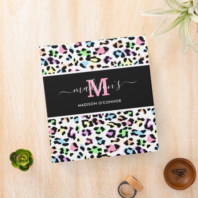 Leopard Print Monogram Photo Recipe Business Binder (In Situ)