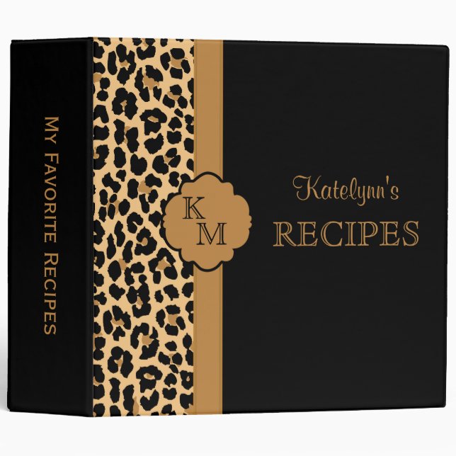 Leopard Print Monogram Recipe Binder (Front/Spine)