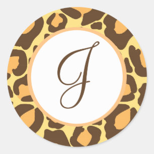 Leopard Print Monogrammed Classic Round Sticker