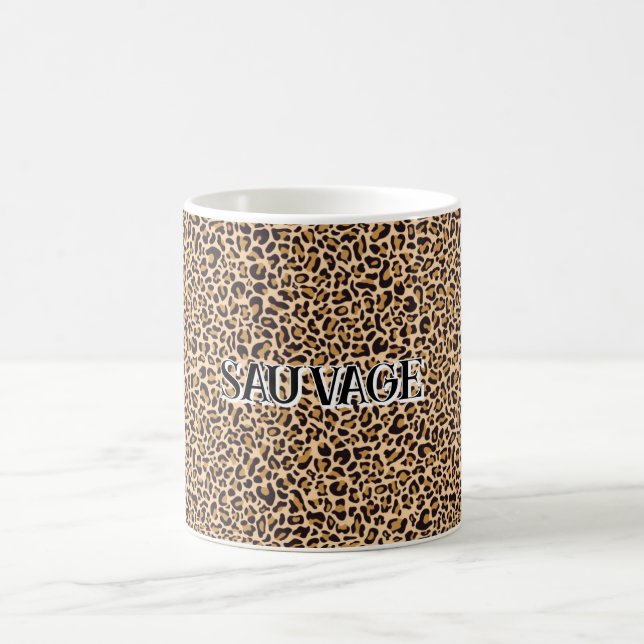 Leopard Print Mug with “Sauvage” Text (Center)