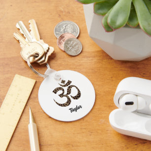 Leopard Print Om Symbol 2" Aluminum Keychain