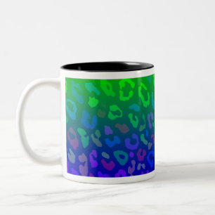Leopard Print Ombre Blues Two-Tone Coffee Mug