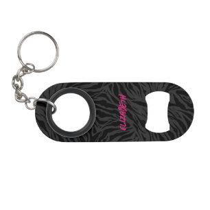 Leopard Print on Charcoal Keychain Bottle Opener