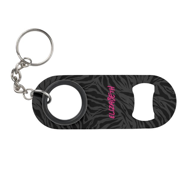 Leopard Print on Charcoal Keychain Bottle Opener (Front (Horizontal))