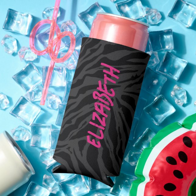 Leopard Print on Charcoal Seltzer Can Cooler (In Situ Summer)