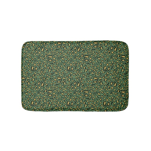 Leopard print on cozy green bath mat (Front)