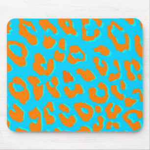 Leopard Print Orange Blue Mouse Pad