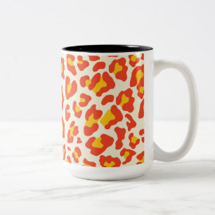 Leopard Print Orange, Yellow, White Two-Tone Coffee Mug
