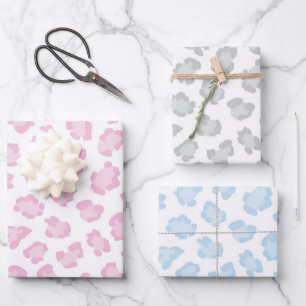 Leopard Print Pastel Grey Pink Blue Sweet Baby Fun Wrapping Paper Sheet