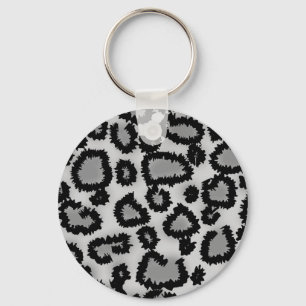 Leopard Print Pattern, Black and Grey. Keychain