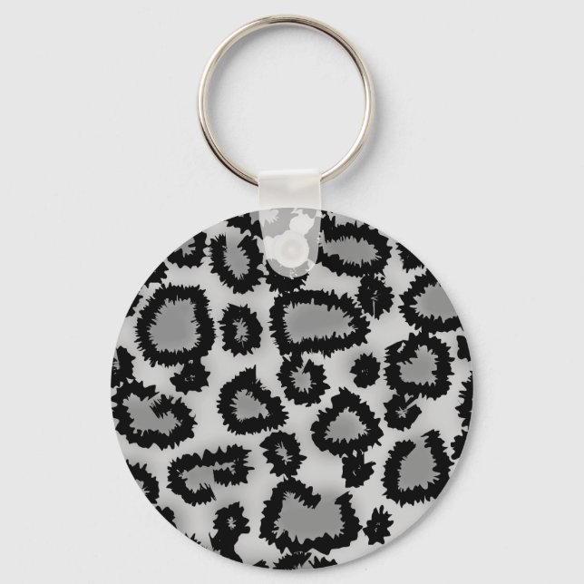 Leopard Print Pattern, Black and Grey. Keychain (Front)