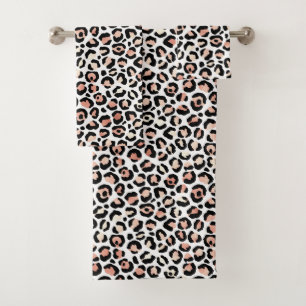 Leopard Print Pattern Blush Black White Chic Bath Towel Set