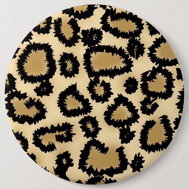 Leopard Print Pattern, Brown and Black. 6 Inch Round Button (Front)