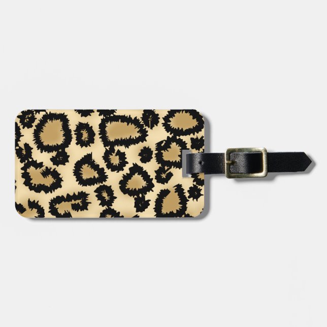 Leopard Print Pattern, Brown and Black. Luggage Tag (Front Horizontal)