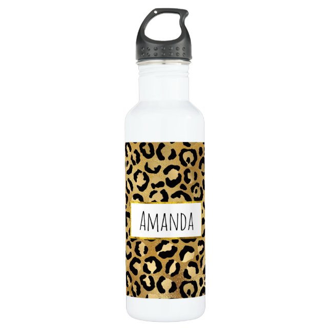 Leopard Print Pattern in Gold and Black 710 Ml Water Bottle (Front)