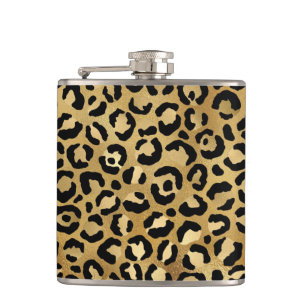 Leopard Print Pattern in Gold and Black Hip Flask