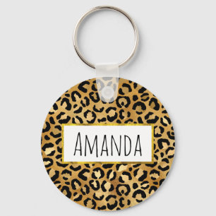 Leopard Print Pattern in Gold and Black Keychain