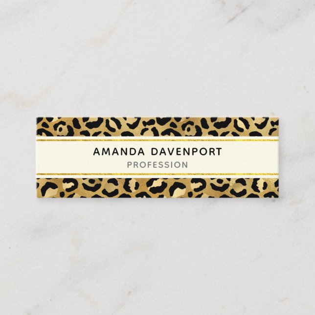 Leopard Print Pattern in Gold and Black Mini Business Card (Front)