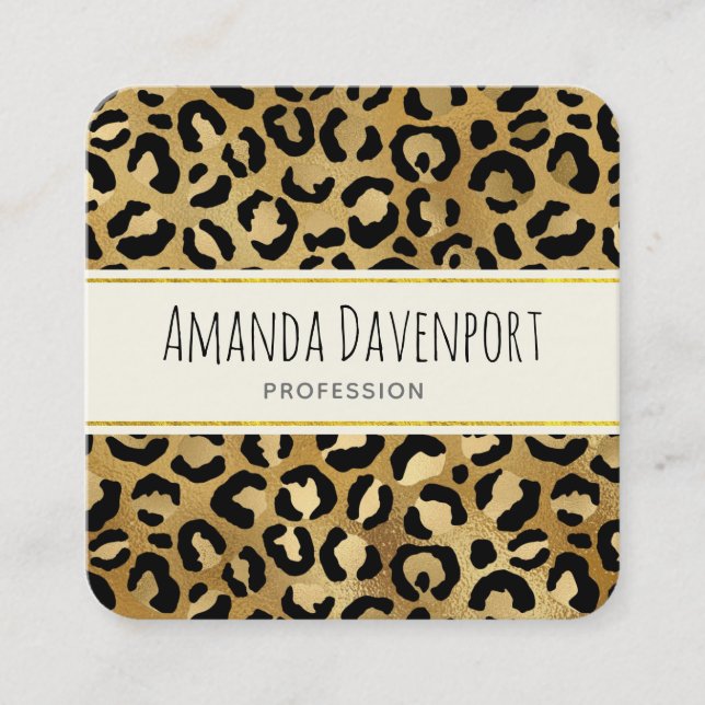 Leopard Print Pattern in Gold and Black Square Bus Square Business Card (Front)
