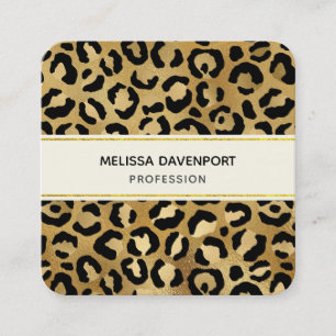 Leopard Print Pattern in Gold and Black Square Business Card