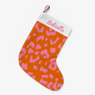 Leopard Print Pattern in Pink Orange Personalized Small Christmas Stocking
