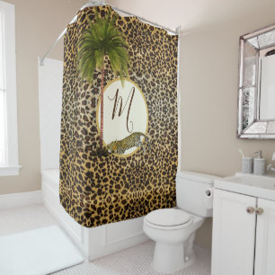 Leopard Print Pattern Palm Tree Elegant Monogram