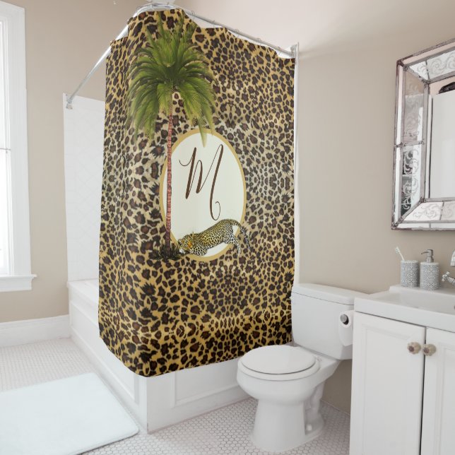 Leopard Print Pattern Palm Tree Elegant Monogram (In Situ)