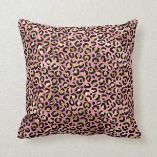 Leopard Print Pattern Pink and Gold Throw Pillow