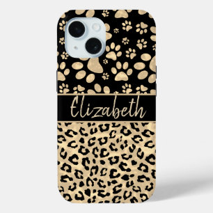 Leopard Print Paws Print Sepia Personalized iPhone 15 Case