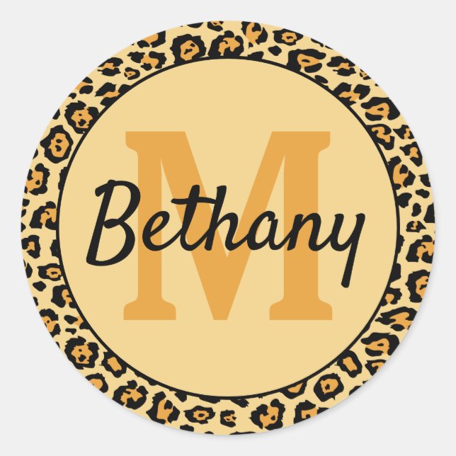 Leopard Print Personalized Classic Round Sticker (Front)
