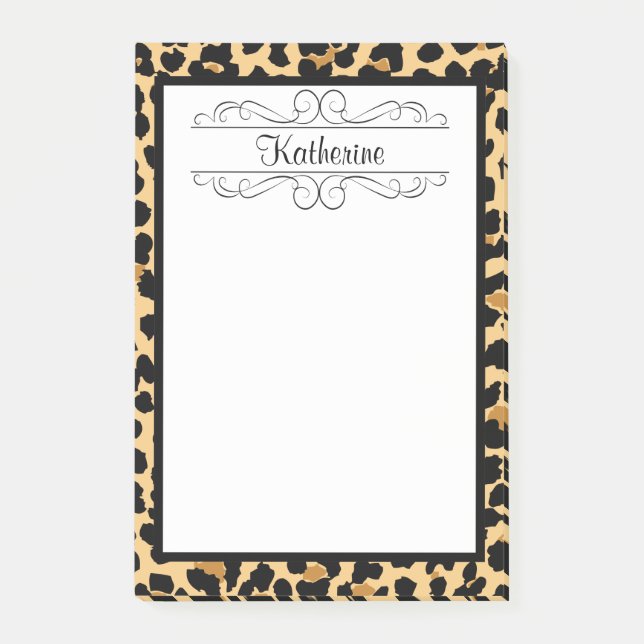 Leopard Print Personalized Monogram Post-It Notes (Front)