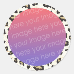 leopard print photo frame border classic round sticker