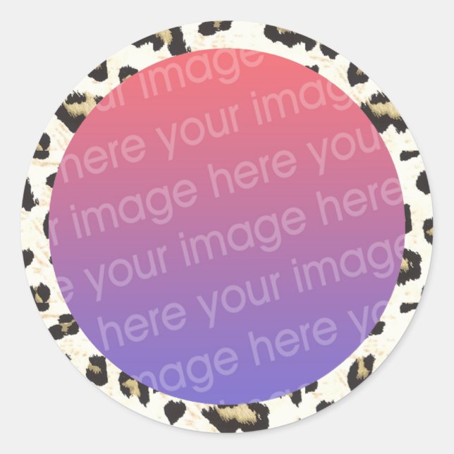 leopard print photo frame border classic round sticker (Front)