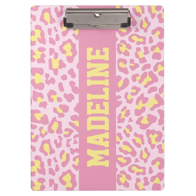 Leopard Print Pink and Yellow Custom Clipboard (Front)