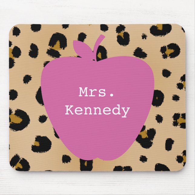 Leopard Print Pink Apple Teacher Mouse Pad (Front)