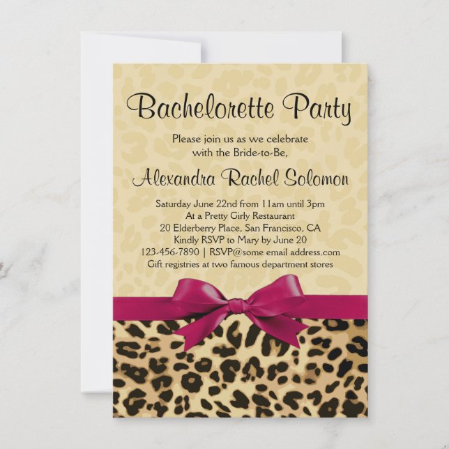 Leopard Print Pink Bachelorette Party Invitation (Front)