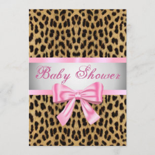 Leopard Print Pink Bow Baby Shower Invitation