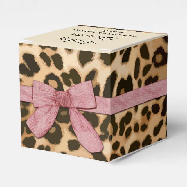 Leopard Print Pink Bow Girl Baby Shower Favor Box (Front Side)
