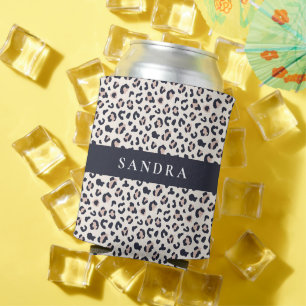 Leopard print pink custom name can cooler