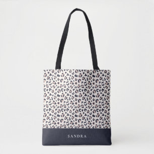 Leopard print pink custom name  tote bag