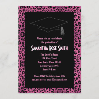 Leopard Print Pink Custom Photo Graduation 5x7 Invitation