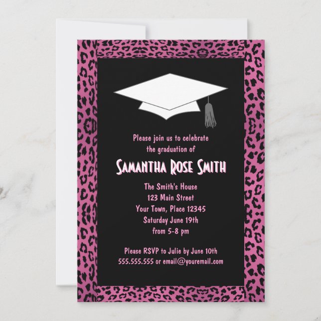 Leopard Print Pink Custom Photo Graduation 5x7 Invitation (Front)