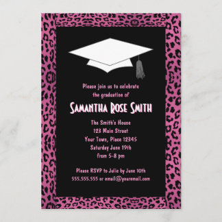 Leopard Print Pink Custom Photo Graduation 5x7 Invitation