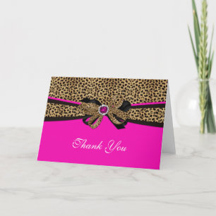 Leopard Print Pink Gem Rhinestone Thank You Card