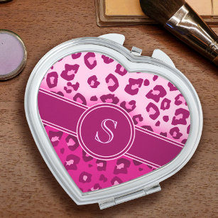 Leopard print pink monogram mirror compact