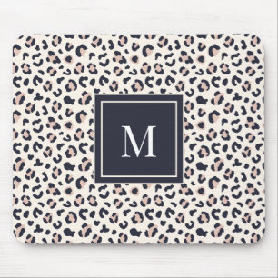 Leopard print pink monogram mouse pad