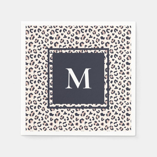 Leopard print pink monogram  napkin (Front)